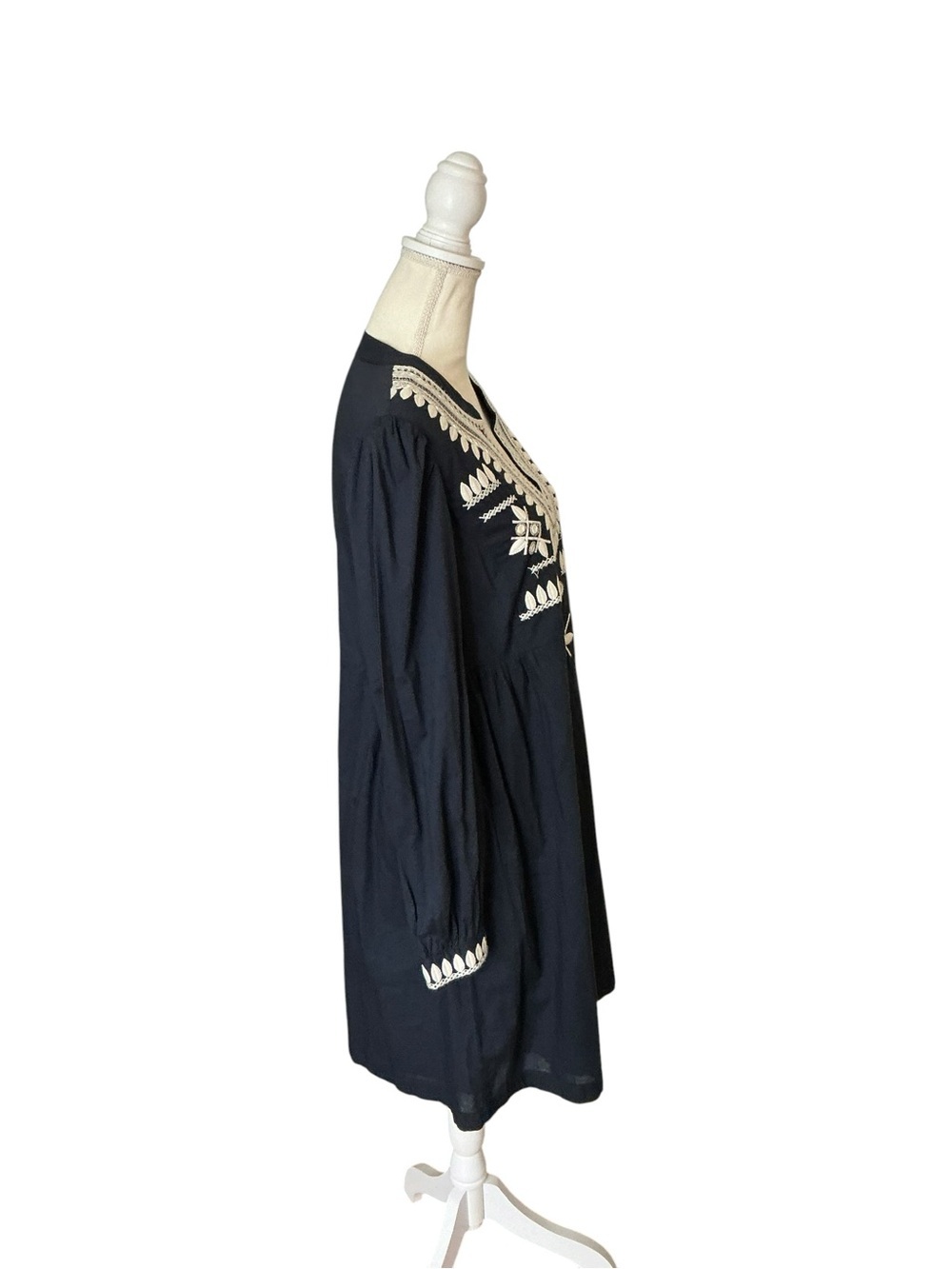 Tory Burch Keegan Embroidered Cotton Dress Navy Boho Size 10 - Picture 2 of 16